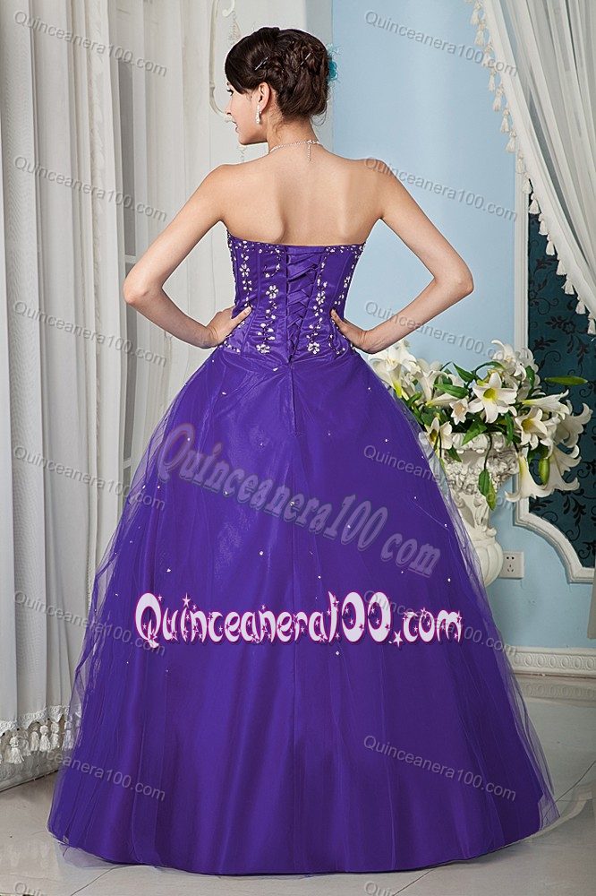 Mote Popular A-line Strapless Beading Appliques Dress for Sweet 15