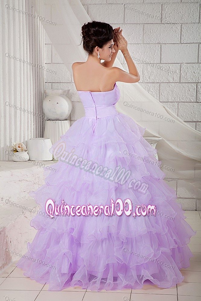 Best Lilac Ball Gown Sweetheart Multi-tiered Quinceanera Gown