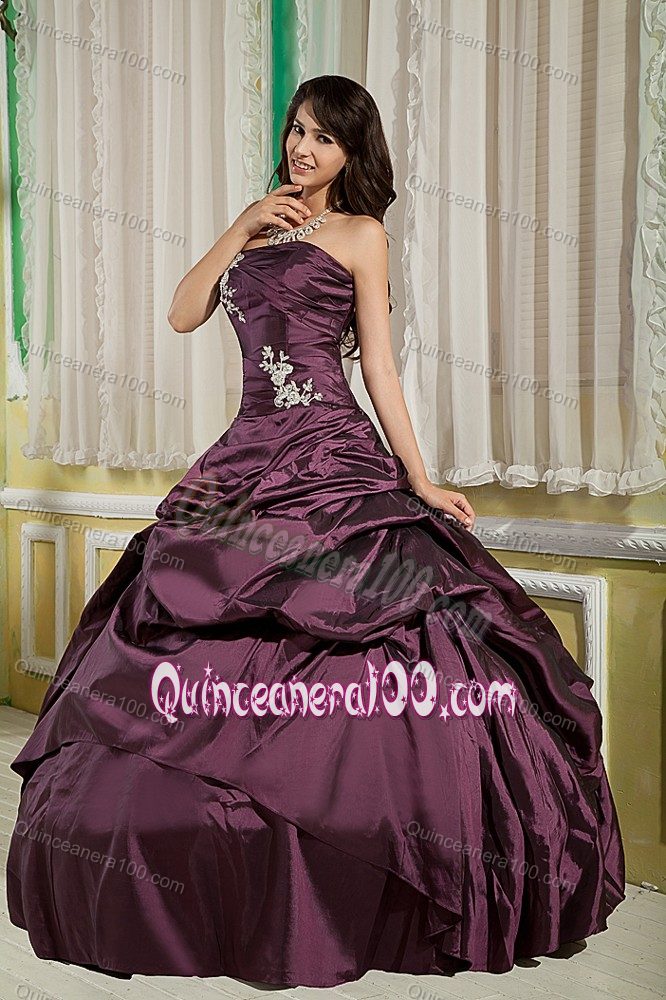 Burgundy Princess Strapless Pick-ups Accent Dress for Sweet 15