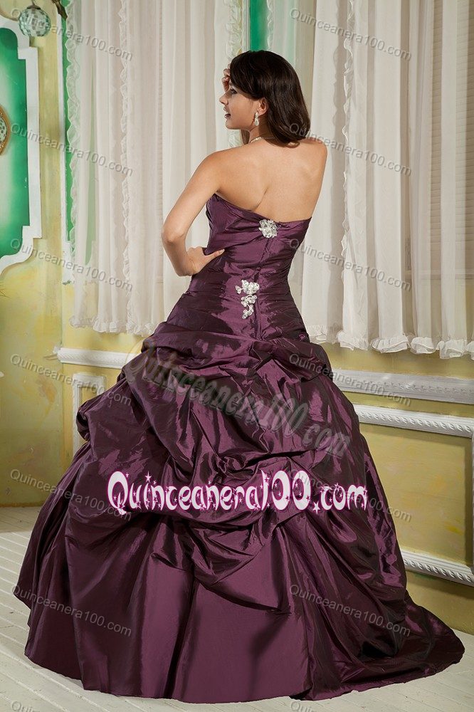 Burgundy Princess Strapless Pick-ups Accent Dress for Sweet 15