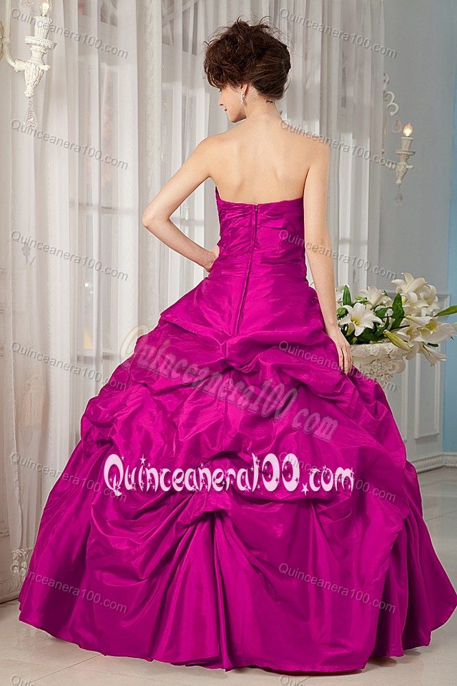 Fuchsia Ball Gown Strapless Appliques Sweet 15 Dresses