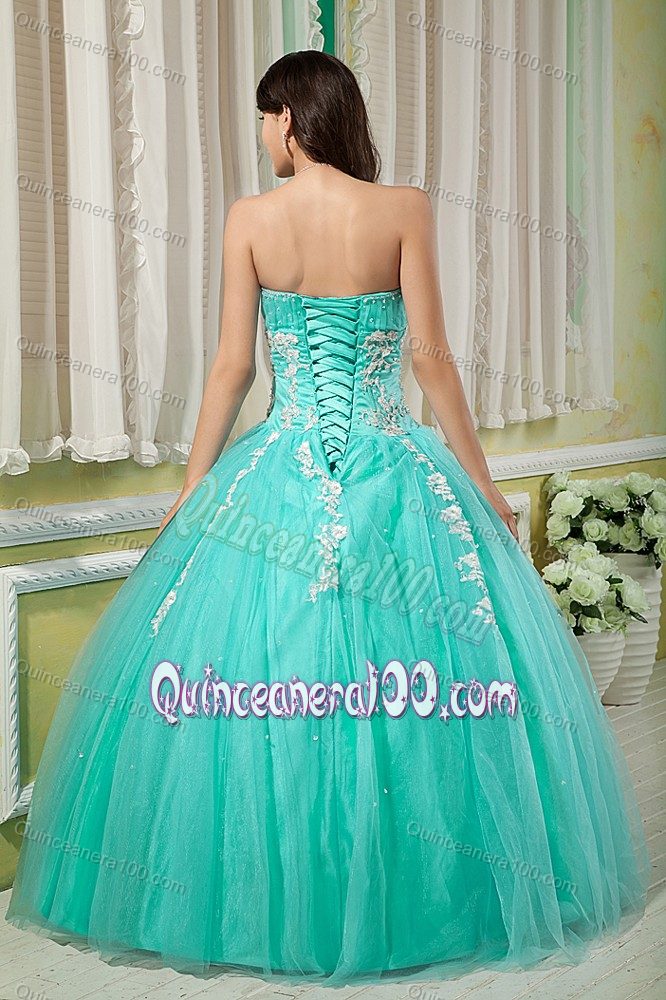 Turquoise Sweetheart Appliques Capelet Dress for Sweet 15