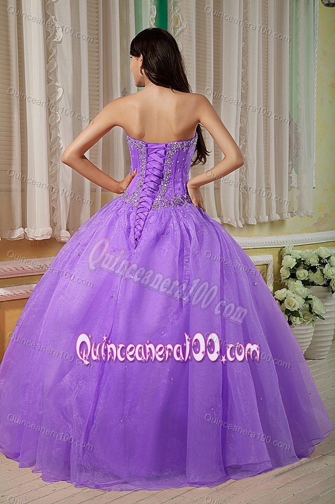 Lilac Strapless Beading Puffy Organza Quinceanera Dresses