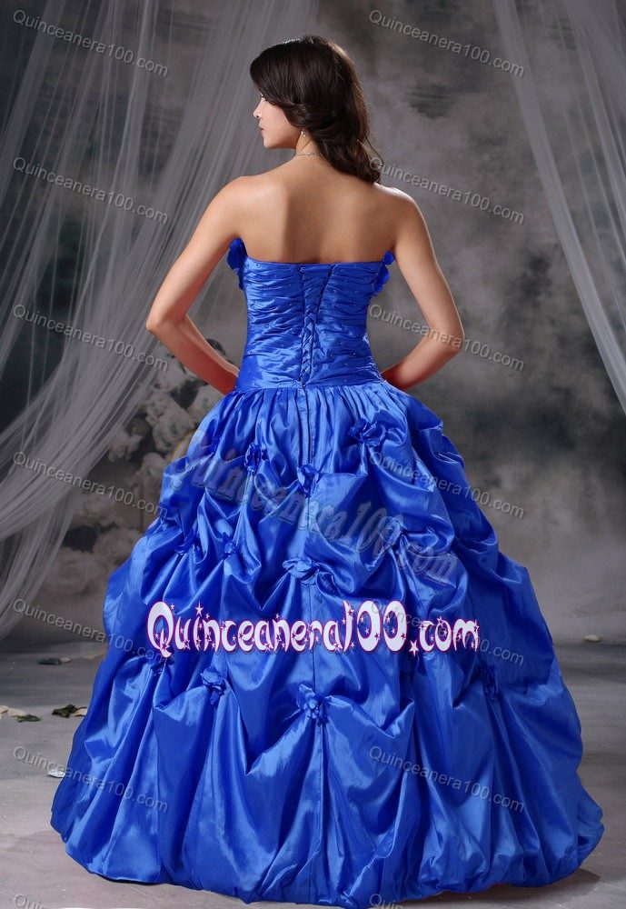 Royal Blue Hand Made Flowers and Pick-ups Sweet 15 Dresses