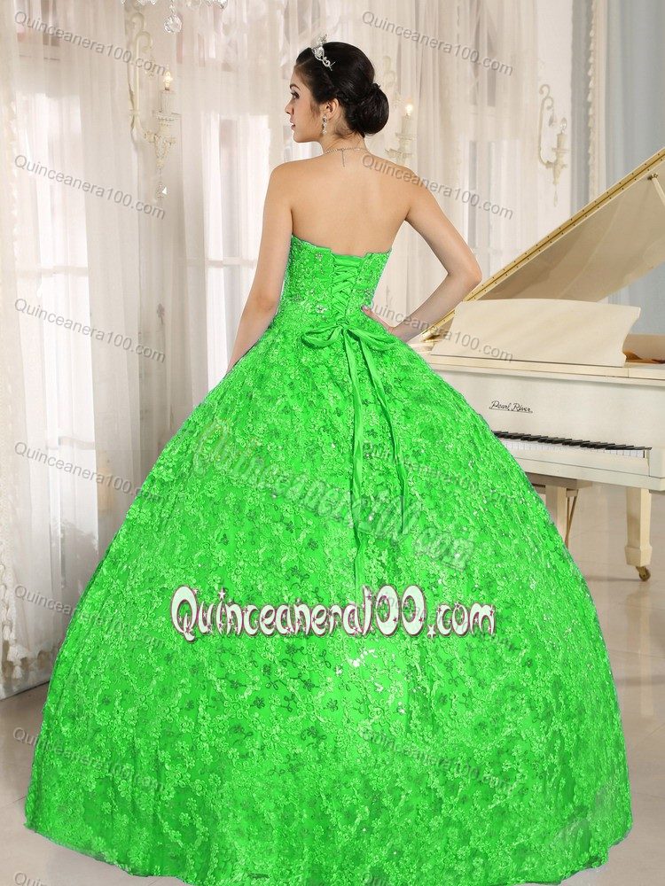 Spring Green Strapless Sequins and Appliques Quinceanera Dresses