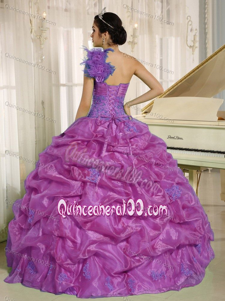 Fuchsia One Shoulder Pick-ups Puffy Sweet Sixteen Dresses