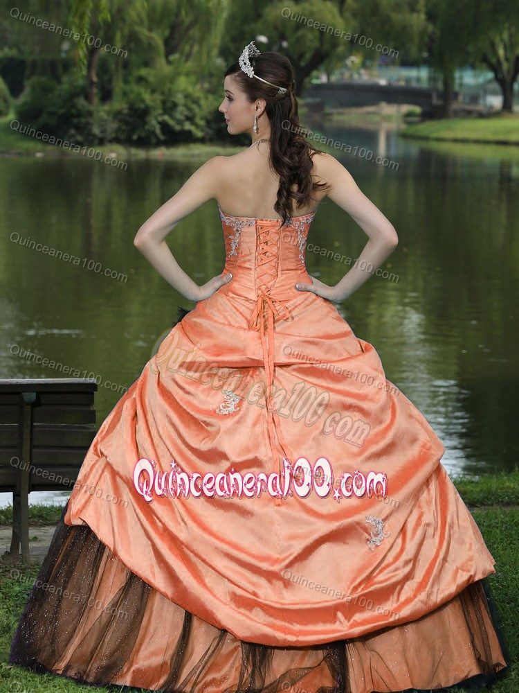 New Arrival Orange Taffeta Strapless Pick-ups Dress for Sweet 15