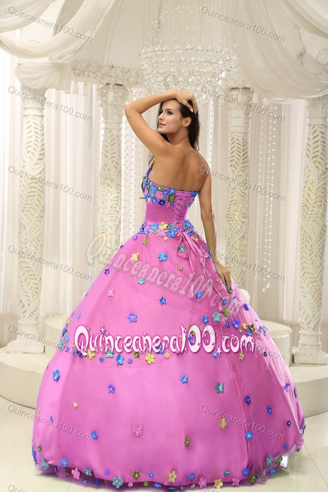 Best Puffy Pink Strapless Dress for Sweet 15 with Flora Appliques