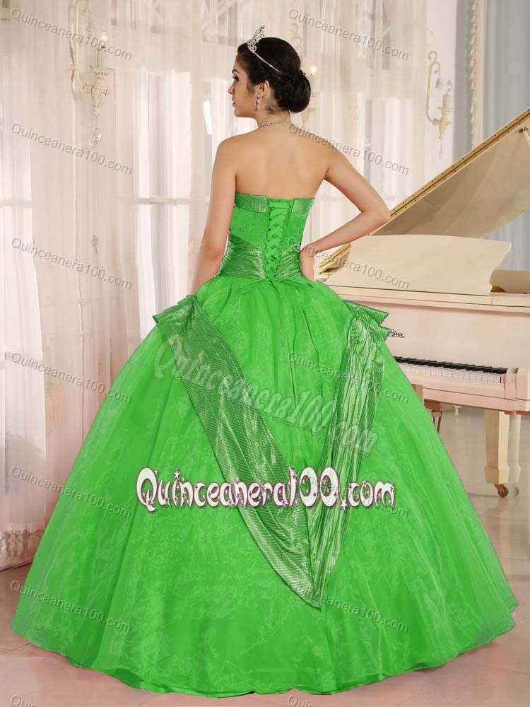 Perfect Puffy Spring Green Strapless Beading Quinceanera Dresses