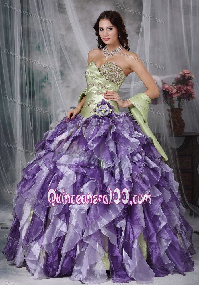 Colorful Ruffles Vestidos De Quinceanera with Ruches and Beading