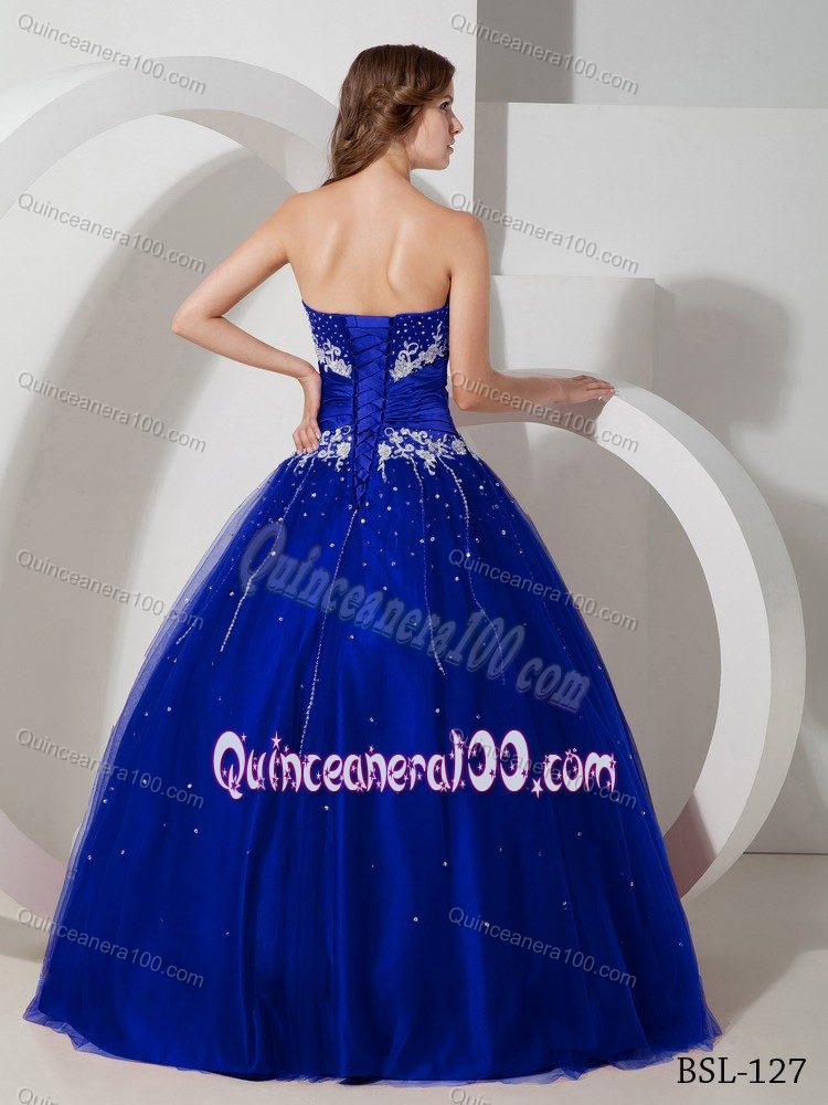 Royal Blue Strapless Dress for Quince with Beading and Appliques