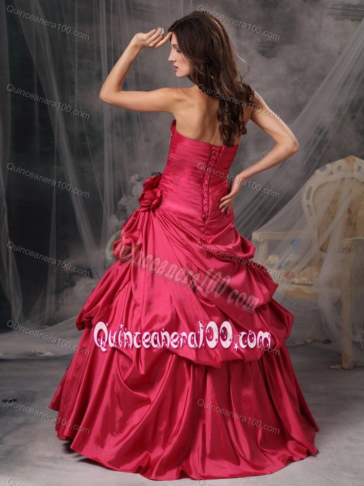 Red Strapless Appliques Dresses for Quinceanera with Floor-length