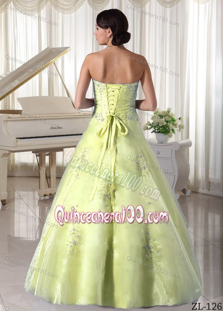 Trendy Organza Yellow Dresses for Quince with Beading Appliques