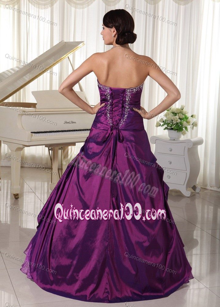 Dark Purple Embroidery Dress Quinceanera in Taffeta and Organza