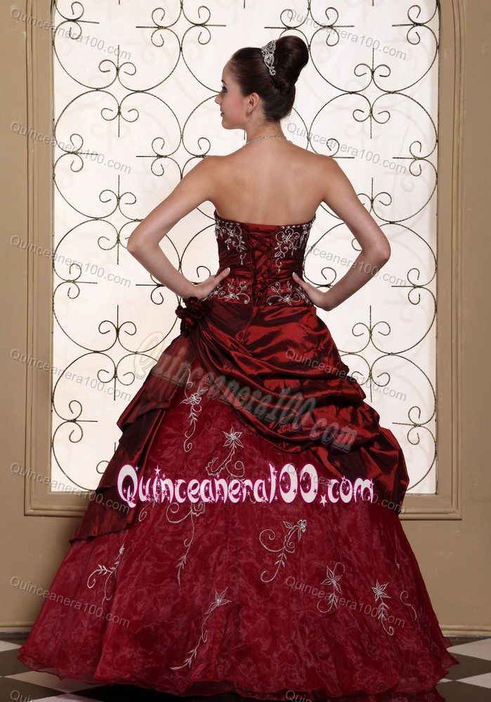 Wine Red Pick-ups Embroidery Quinceanera Party Dress in Fashion