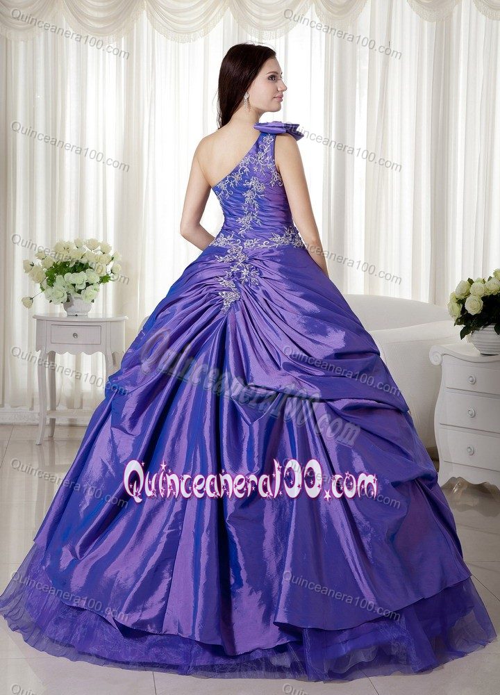 Taffeta and Organza One Shoulder Sweet 15 Dress with Appliques