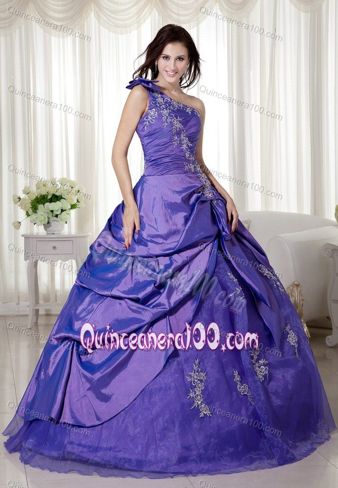 Taffeta and Organza One Shoulder Sweet 15 Dress with Appliques