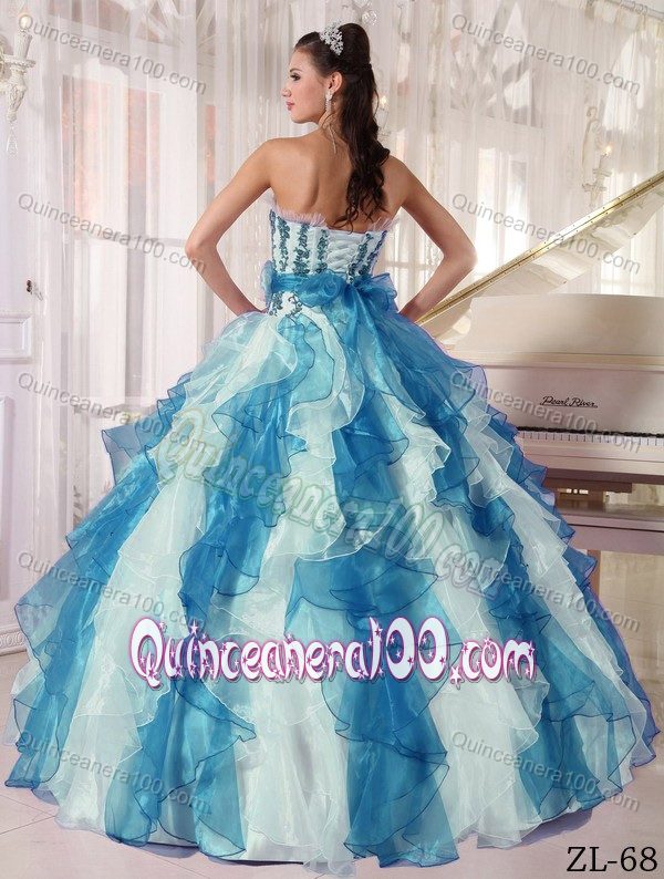 Colorful Strapless Appliques Quinceanera Dresses with Ribbon