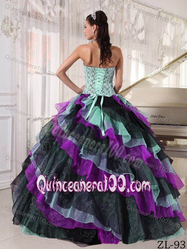 Multi-Color Strapless Appliques and Ruffles Quinceanera Dresses