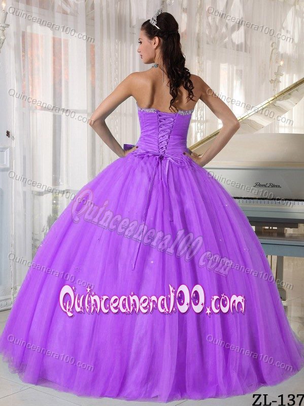 Lilac Sweetheart Beading and Bowknot Sweet Sixteen Dresses