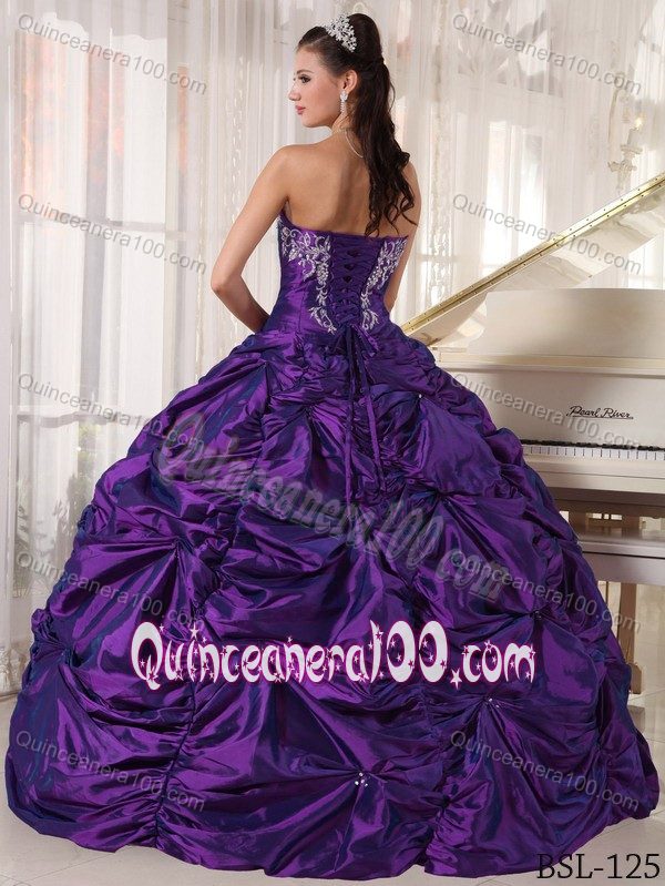 Eggplant Purple Beading Pick-ups Strapless Quinceanera Dresses