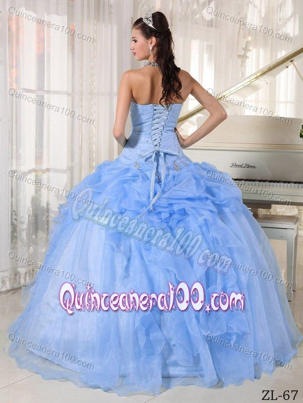 Cute Baby Blue Strapless Appliques and Pick-ups Quinceanera Gowns