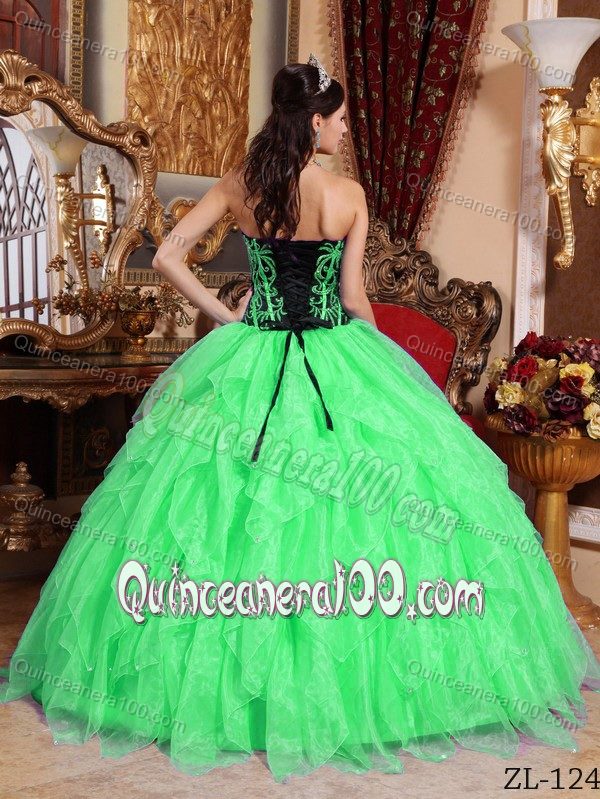 Spring Green Sweetheart Ball Gown Beading Ruffled Sweet 15 Dress