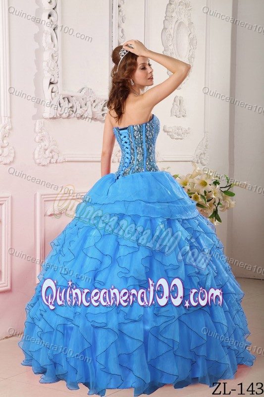 Chic Blue Sweetheart Appliques Dress for Quince with Ruffles