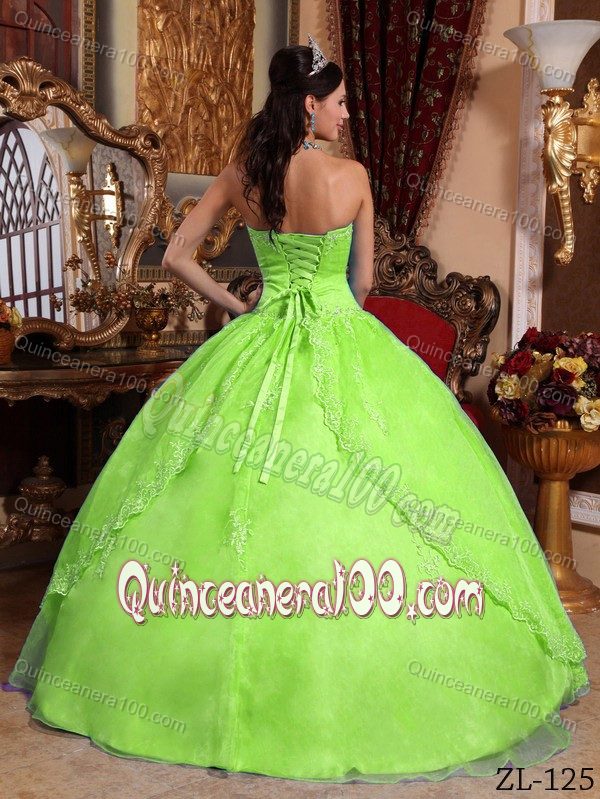 Simple Yellow Green Strapless Embroidery Bodice Quinces Dresses