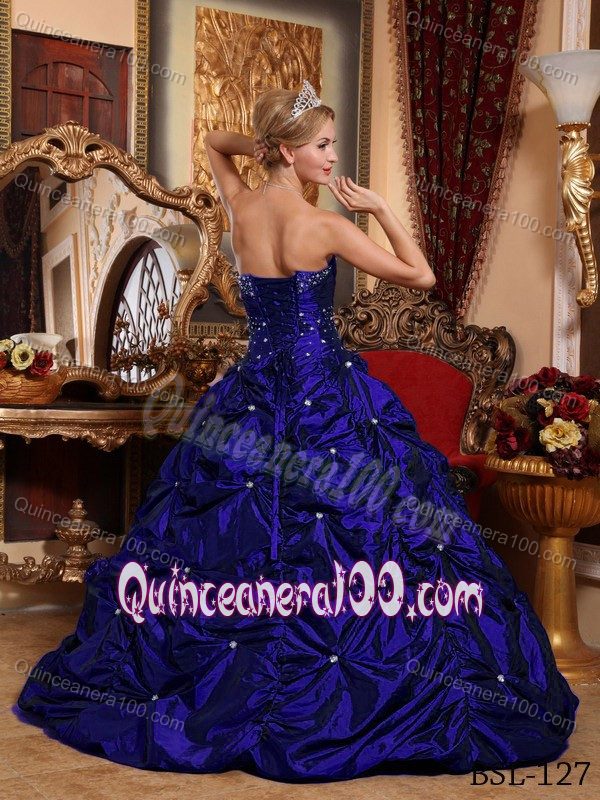 Royal Blue Strapless Beading Pick-ups Taffeta Quinceanera Dresses