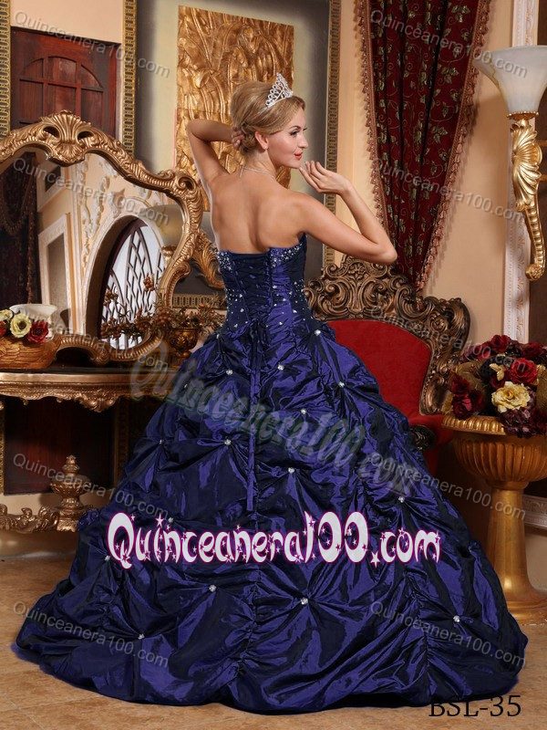 A-line Strapless Taffeta Beaded Pick-ups Accent Dress for Quince