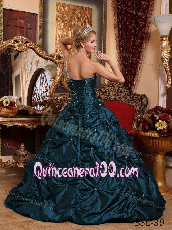 Navy Blue Strapless Beading Quinceanera Dresses with Pick-ups