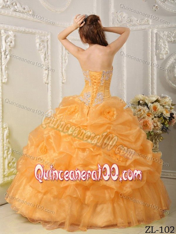 Lovely Orange Strapless Appliques Pick-ups Quinceanera Dresses