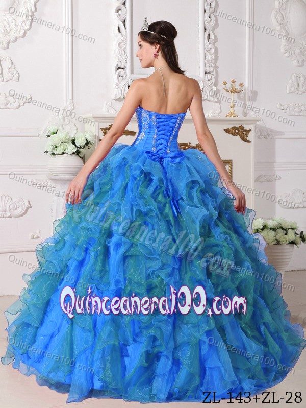 Romantic Ball Gown Embroidery Ruffles Decorate Quinceanera Gowns