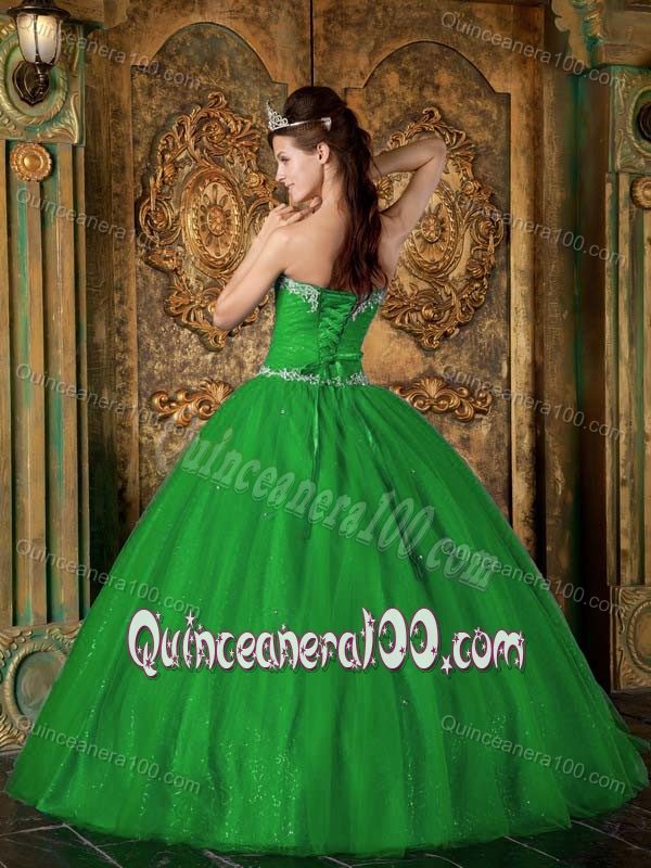 Grass Green Princess Sweetheart Beading Pleated Quinceanera Gowns