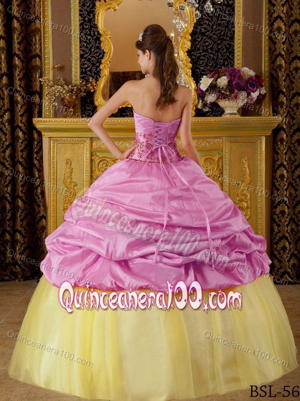 Strapless 3D Flowers Multi-colored Dress for Quince with Pick-ups