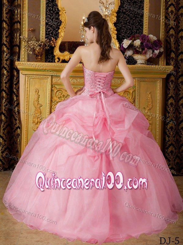 Cute Pink Strapless Pick-ups Decorate Beading Quinceanera Dresses