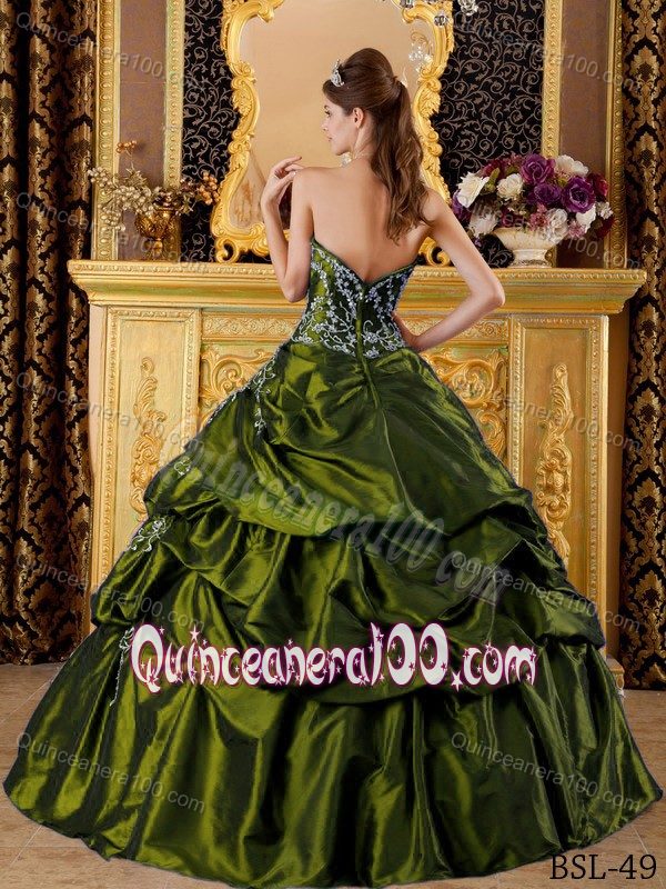 Olive Green Strapless Beading Pick-ups and Pleats Sweet 15 Dresses