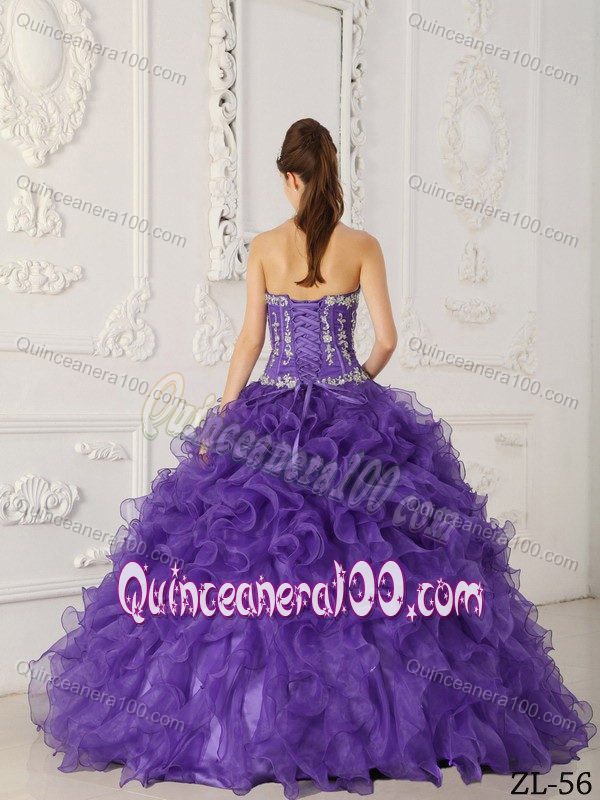 Purple Organza Appliques Sweet 16 Dresses with Ruffles