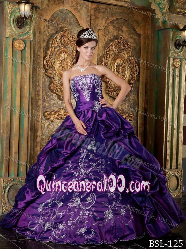 Eggplant Purple Pick-ups Taffeta Embroidery Quince Dress