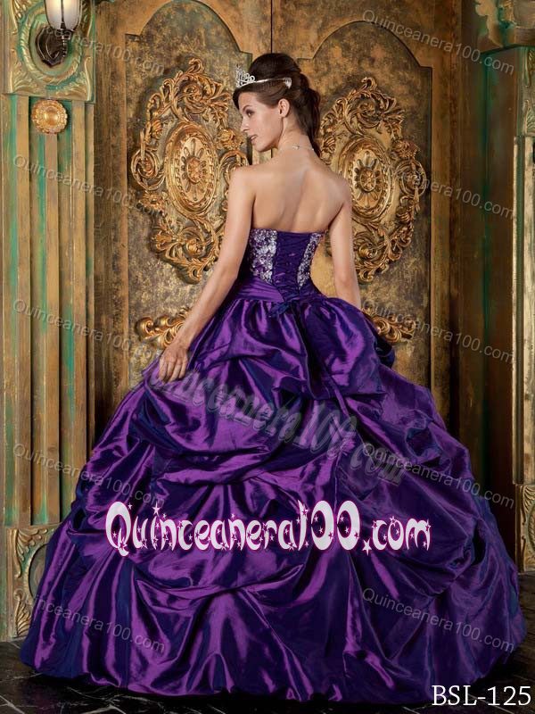 Eggplant Purple Pick-ups Taffeta Embroidery Quince Dress