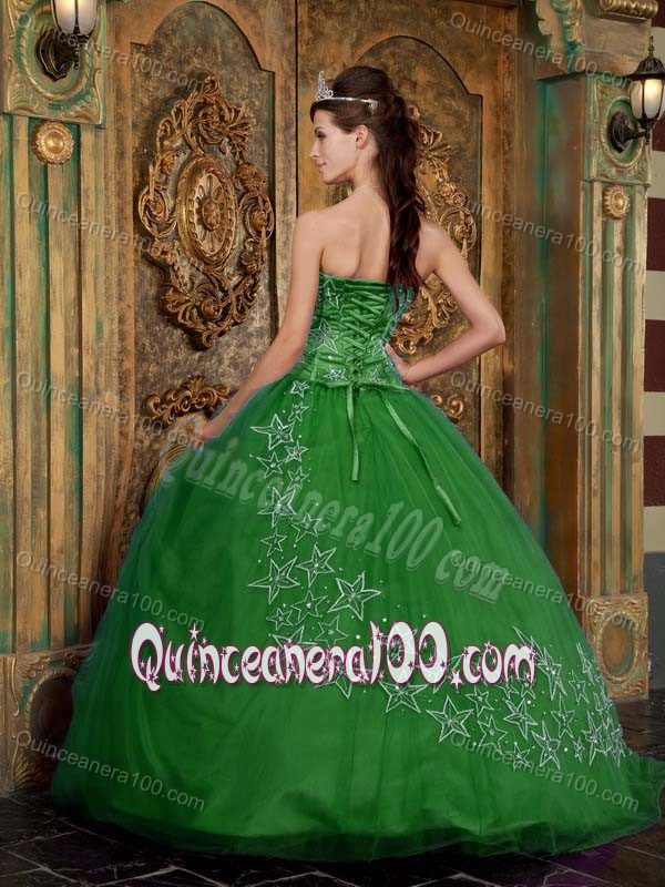 Green Tulle Floor-length Ball Gown Sweet Sixteen Dresses