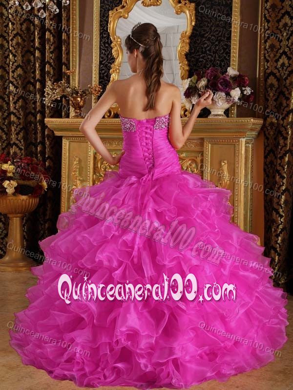 Beaded Organza Quinceanera Gown Dresses with Tiered Ruffles