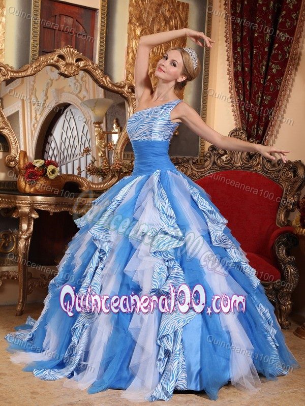 Multi-color One Shoulder Ruffled Dress for Quinceaneras