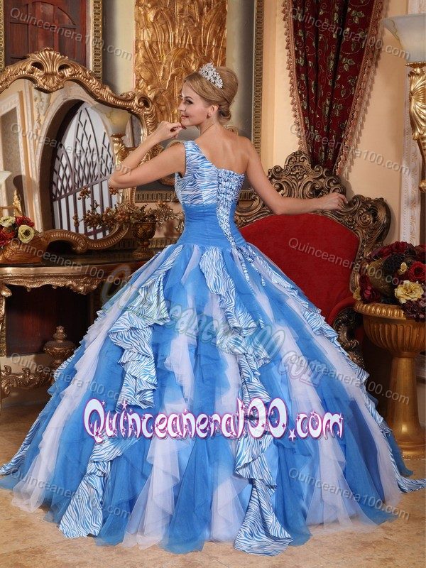 Multi-color One Shoulder Ruffled Dress for Quinceaneras