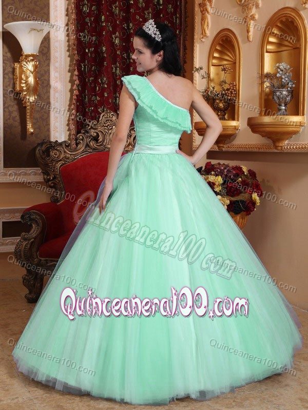 Princess One Shoulder Tulle Sweet Sixteen Dress with Sash