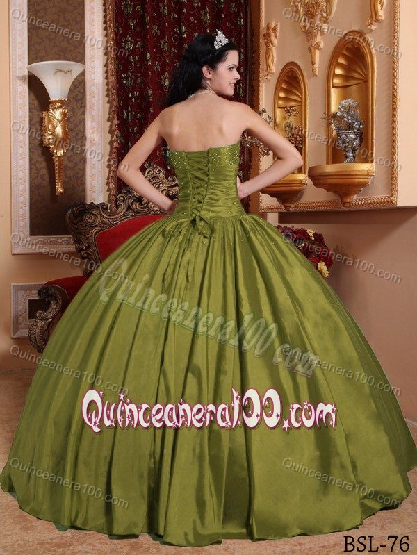 Olive Green Floor-length Taffeta Dress for Quinceaneras