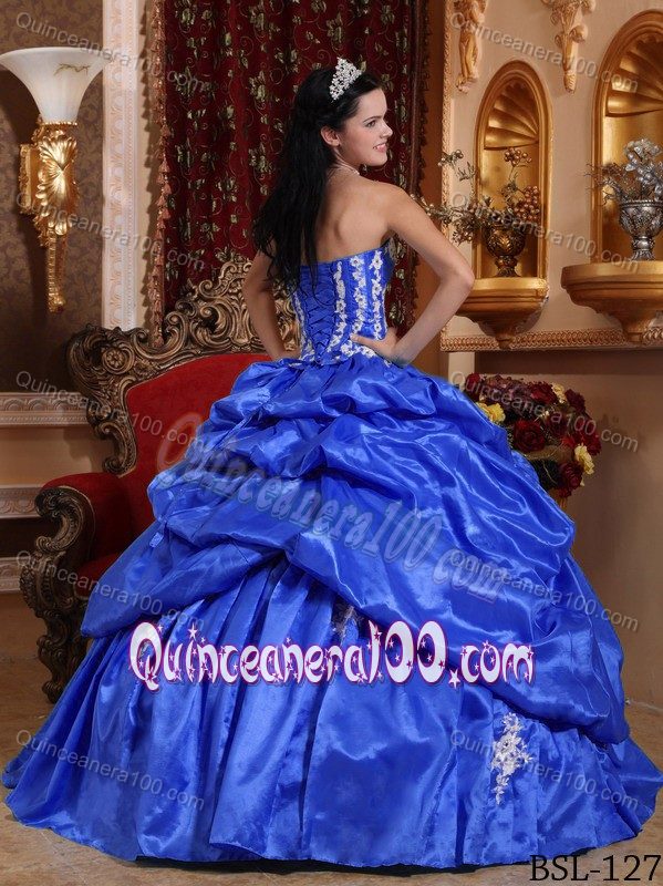 2013 Blue Strapless Taffeta Pick-ups Quinceanera Dresses