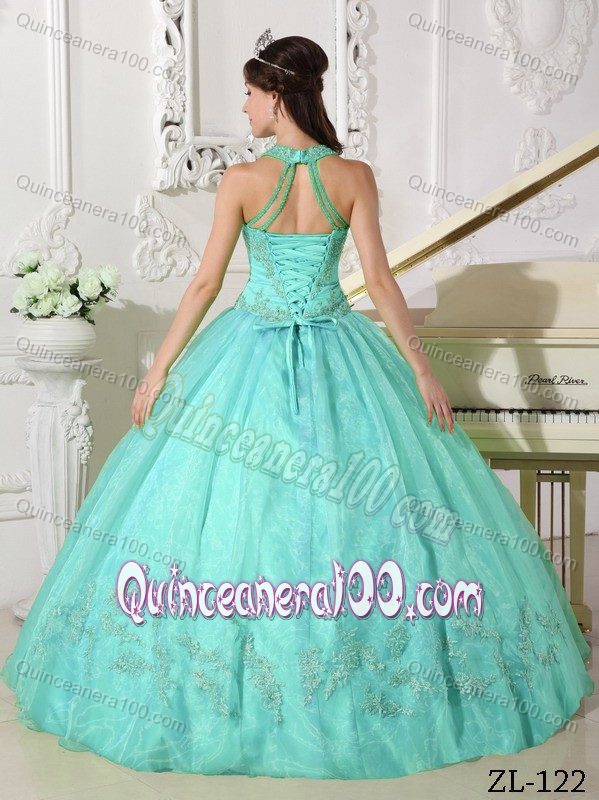 Halter Taffeta and Organza Quinceanera Dresses with Appliques