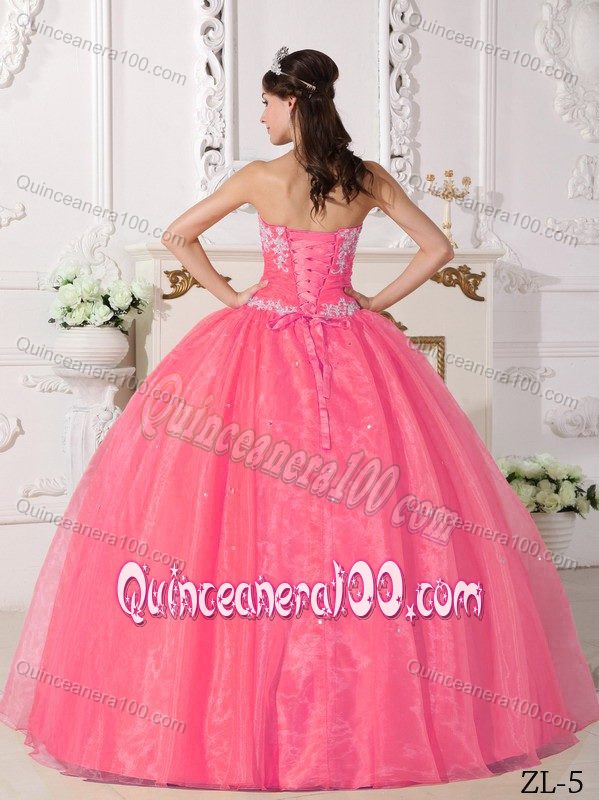 Watermelon Taffeta and Organza Appliques Quinceanera Dresses